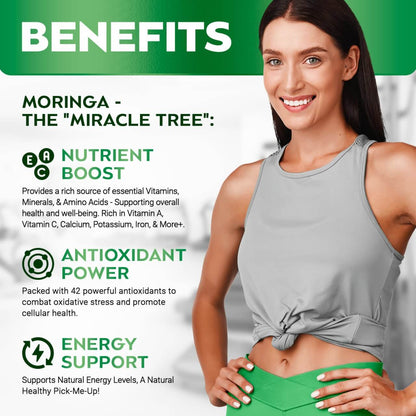 Rosabella Moringa Capsules – 800mg Pure Moringa Powder Supplement – 60 Capsules for Natural Energy, Immune System, Skin & Gut Health Support, Green Antioxidant Superfood, Essential Vitamins & Amino Acids